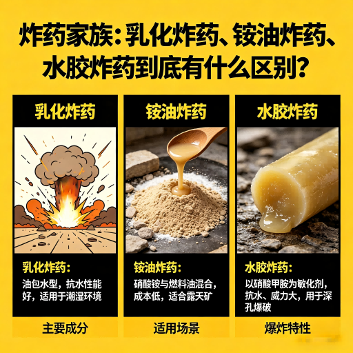 梅里斯达斡尔族炸药家族：乳化炸药、铵油炸药、水胶炸药到底有什么区别？